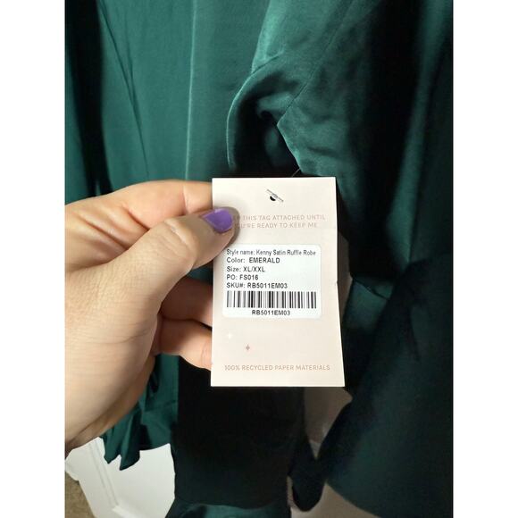 Birdy Grey Emerald Green Kenny Satin Ruffle Tie Short Robe Women's M/L NEW - Picture 7 of 9